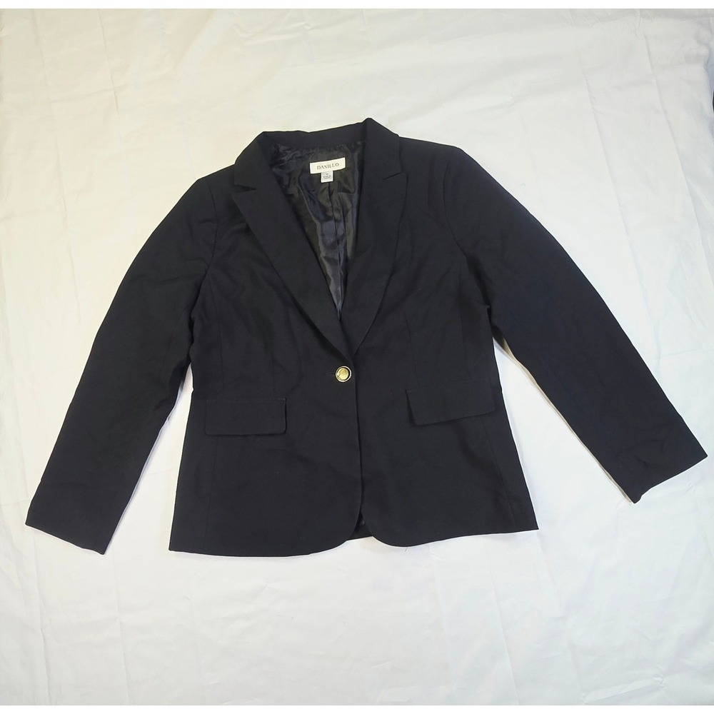 Danillo One Button Blazer Women's Size 12 Black Professional Career Suit Jacket